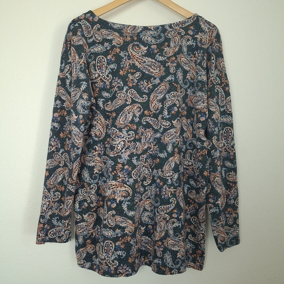 J. Jill Simply Supima Scoop-neck Longsleeve Paisley Tunic Top - Picture 3 of 9